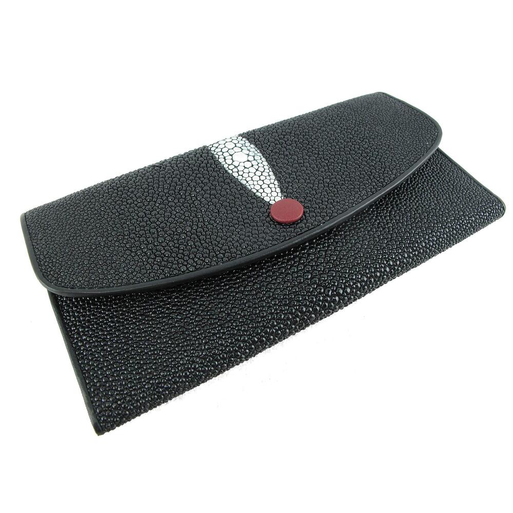 1216 Genuine Stingray Skin Leather Clutch Wallet Purse Black